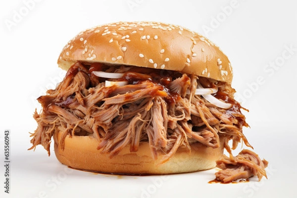 Obraz Delicious pulled pork burger on white