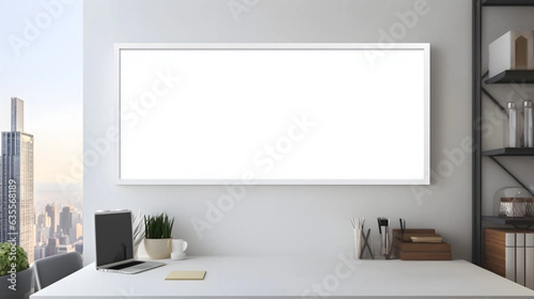 Fototapeta An empty whiteboard within an office, generative ai