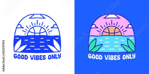 Obraz Basketball sunset emblem, illustration for logo, t-shirt, sticker, or apparel merchandise. With retro, groovy, and cartoon style.