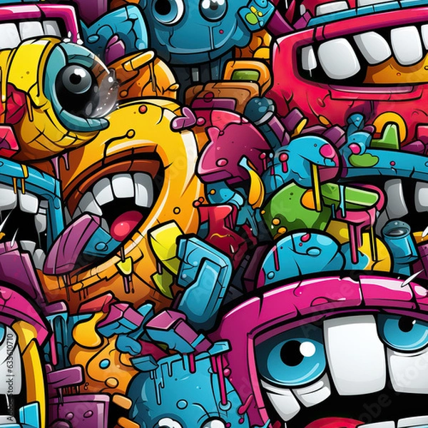 Fototapeta Funky doodles psychedelic repeat pattern