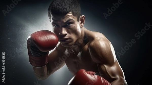 Fototapeta Close-up photo of young male boxer.
