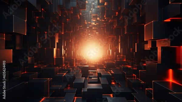 Obraz abstract background oranje neon light cube geometry