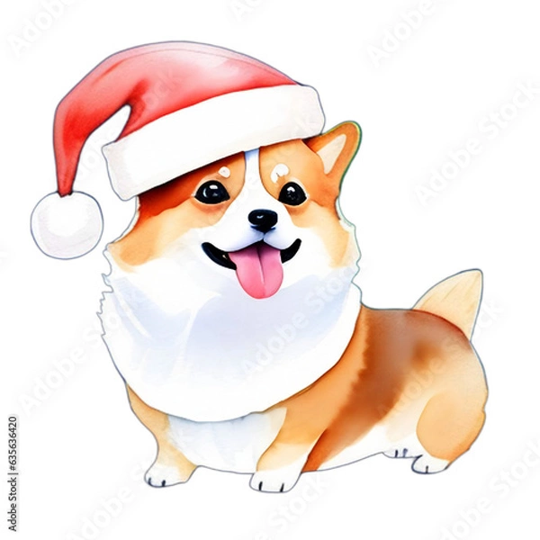 Obraz generative ai, dog with santa hat