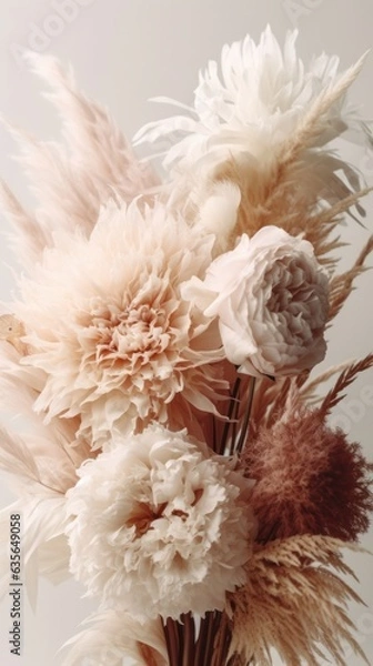 Fototapeta Botanical Beauty: Delicate Flowers against a White Backdrop. Generated AI