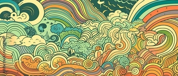 Obraz Background floral organic pattern, with parallel lines illustration