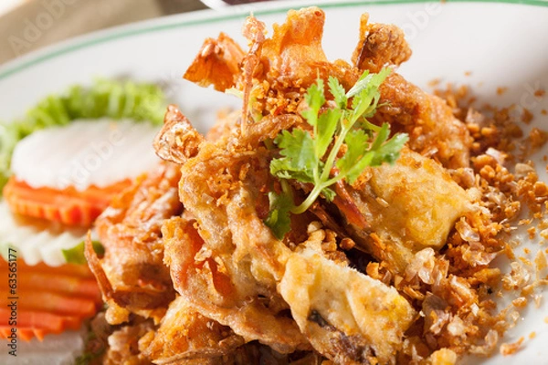 Fototapeta soft shell crab, dish of deep fries garlic soft shell crab