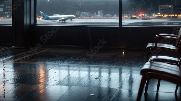 Fototapeta interior of a airport waiting room - Generative AI