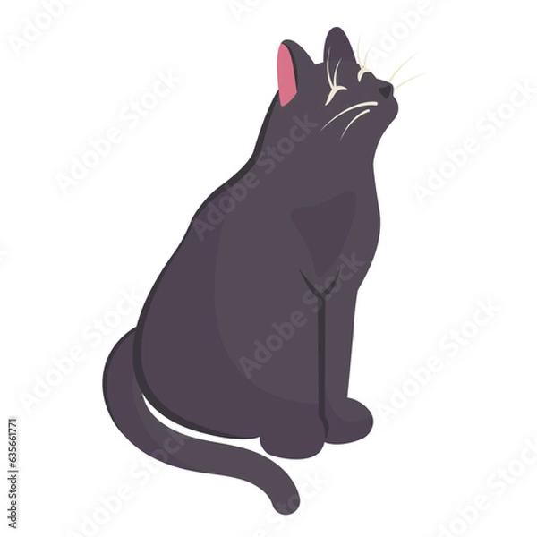 Fototapeta Doodle hand drawn Black cat isolated. Silhouette of Young pet closeup in flat style. Fantasy magic character for decoration Halloween party, holiday, celebration design. Vector cartoon illustration