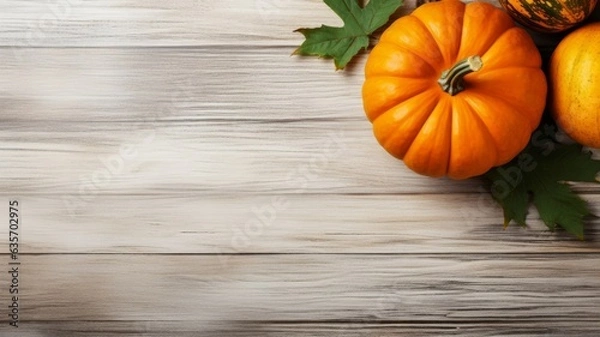 Fototapeta Fresh Organic Pumpkin Vegetable Photorealistic Horizontal Background. Healthy Vegetarian Diet. Ai Generated Backdrop with Copyspace. Juicy Pumpkin Vegetable.