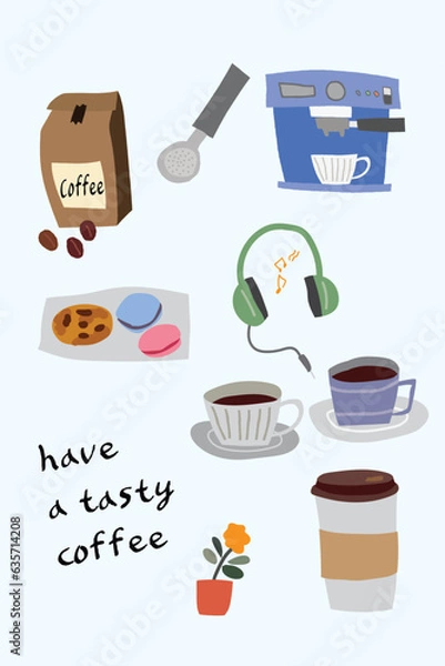 Fototapeta 휴식을 위한 커 타임을 설명하는소품