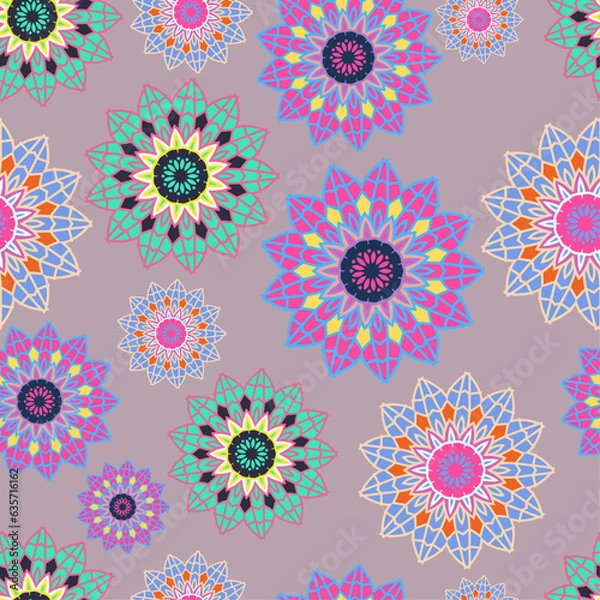 Fototapeta Cute seamless hand-drawn pattern vector background.Ethnic
