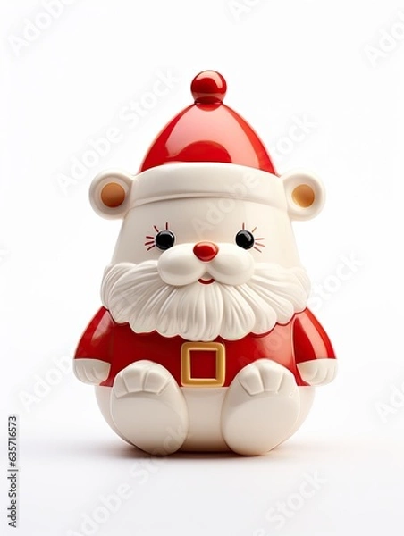 Fototapeta Cute Santa Claus toy with a round body and whimsical facial features, isolated on a white background.