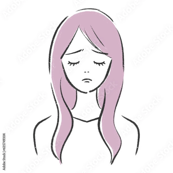 Fototapeta 悲しい顔の女性　イラスト