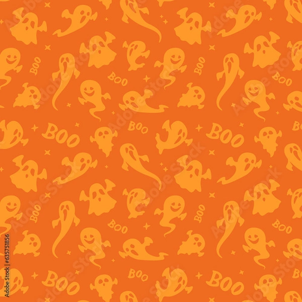 Obraz Halloween Ghosts Seamless Pattern. Spooky Vector Texture. Illustration Wallpaper