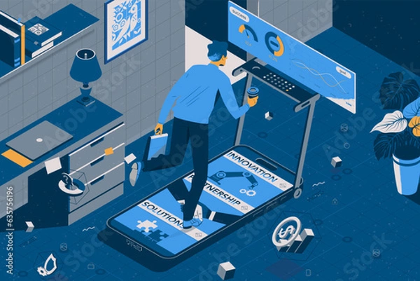 Fototapeta Leadership to reach business success. Businessman running to the top of the graph. Business concept of goals, success, ambition, achievement and challenges