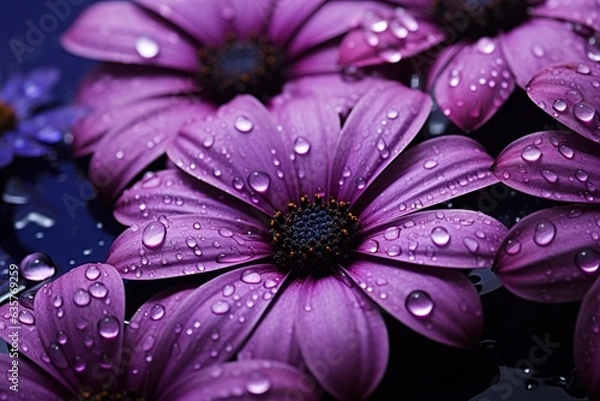 Obraz Close up of purple flower with water drops