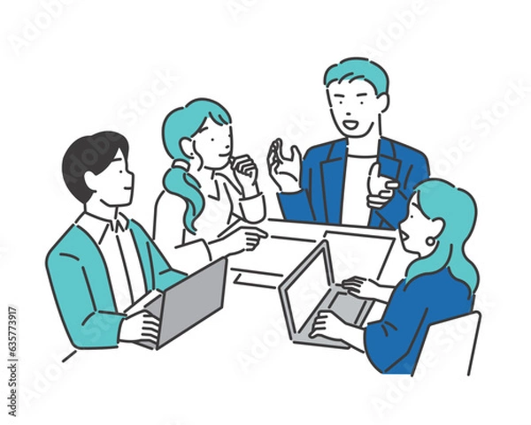 Obraz ミーティングをする若いビジネスパーソンのベクターイラスト素材