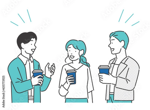 Obraz コーヒーを持って雑談をするビジネスパーソンのベクターイラスト素材