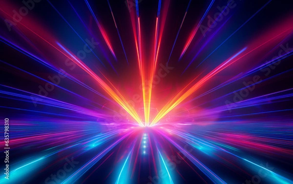 Fototapeta Rays of neon light in the dark