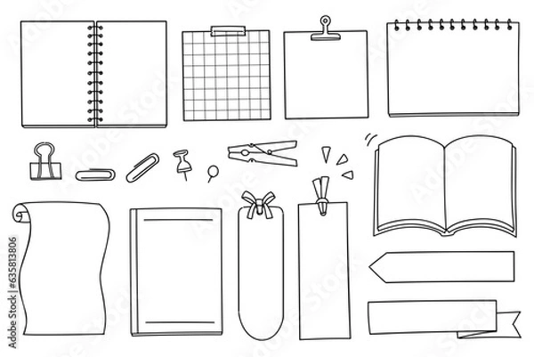 Obraz Set of hand-drawn rough line banners in the form of notebooks, bookmarks, etc.
