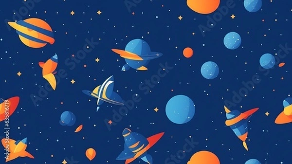 Fototapeta Seamless pattern of planets and stars