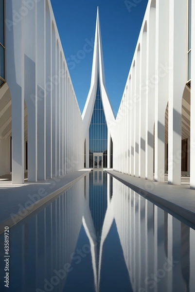 Obraz Minimalist architectural marvel in the glow of sunset, the epitome of modern sophistication, generative AI
