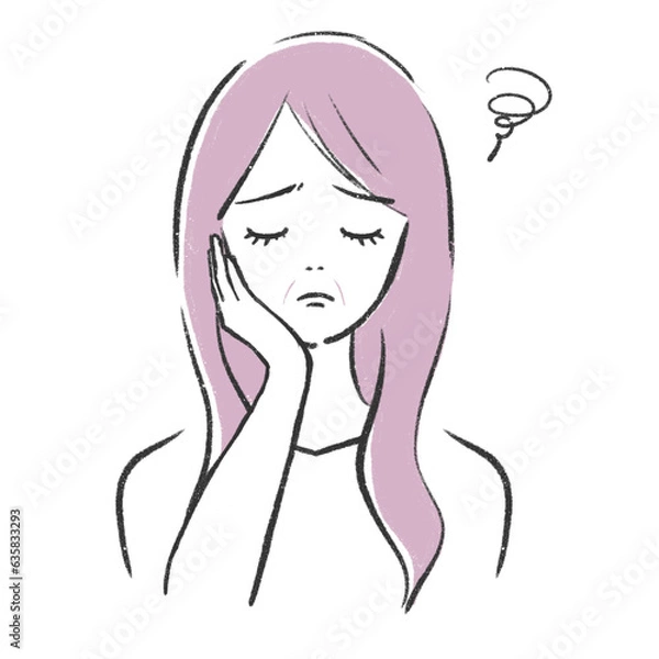 Fototapeta シワに悩んでいる女性　イラスト