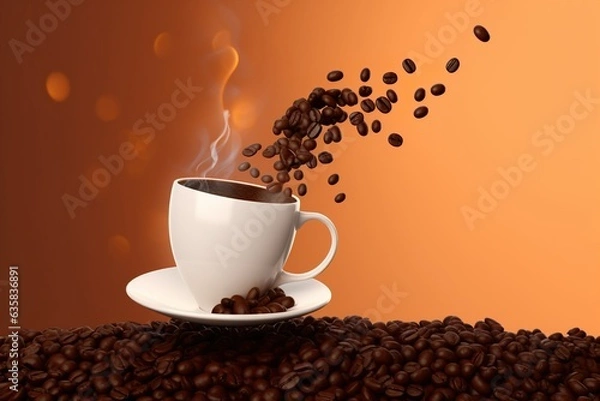 Fototapeta coffee cup with coffee beans made with generative ai technology