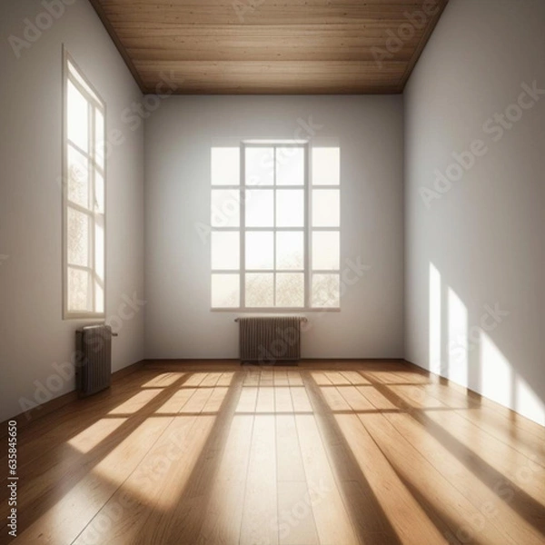Obraz Room interior illuminated by natural daylight shining through windows.  Generative AI