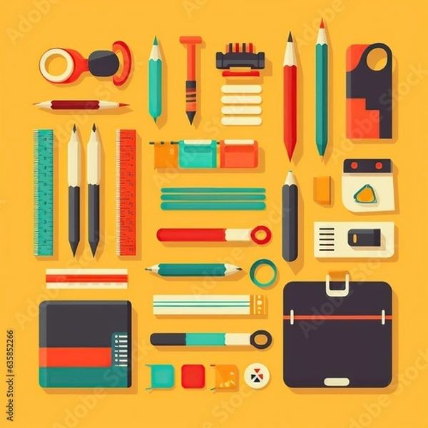 Fototapeta School stuff. Flat illustration. Generative AI