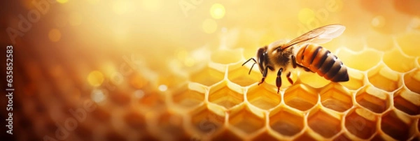 Obraz close up of honey bee on a honeycomb