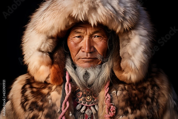 Obraz Portrait of eskimo man. Photographer award winning style, alaska, esquimal,  siberia inuit inuk