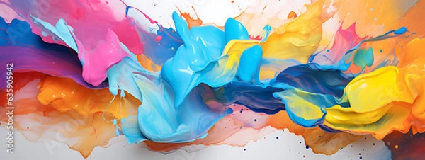 Obraz Multicolor splash of paint exploding in the air with white background, zoom background wallpaper banner