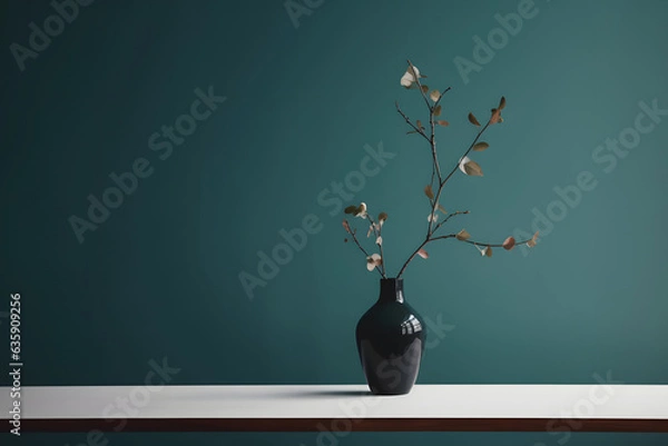 Obraz Vase with flowers, blue background