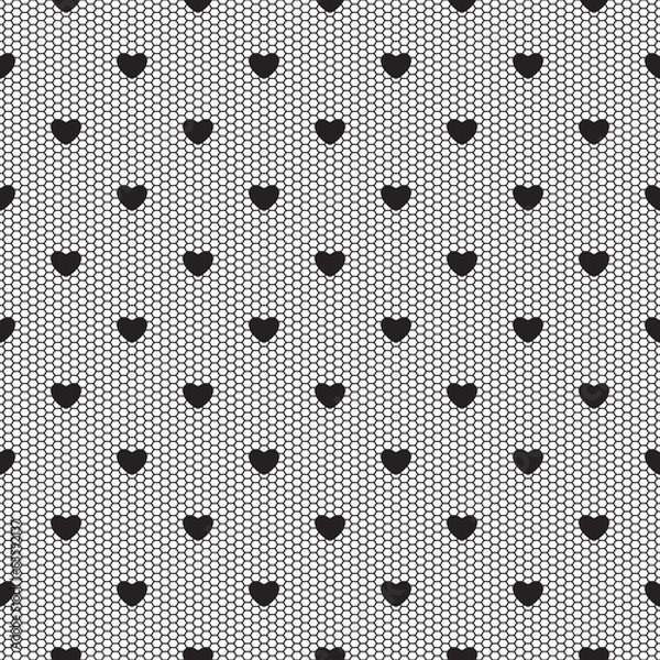 Obraz Seamless black lace pattern with hearts.