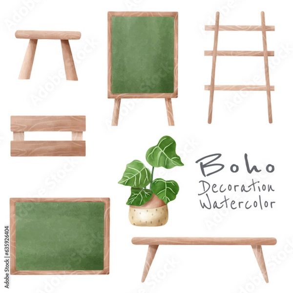 Obraz set of Boho furniture decoration shop vector illustration