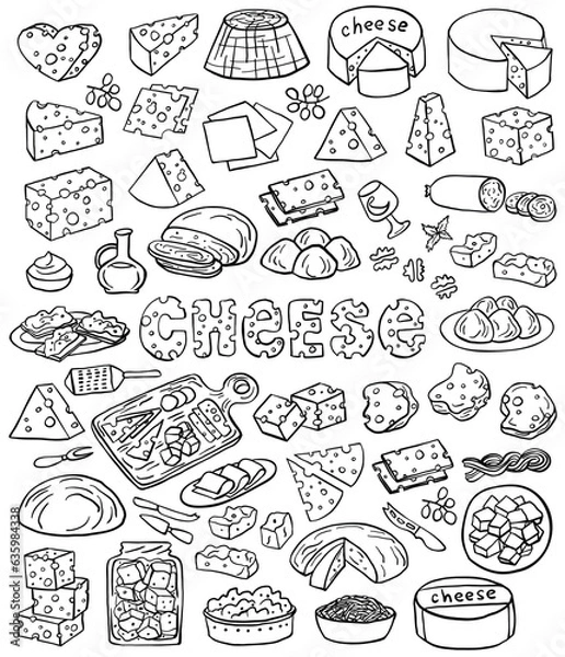Fototapeta Cheese set on a white background. Pattern cheese. Vector illustration.