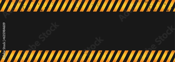 Fototapeta Black and yellow warning line striped rectangular background. Vector illustration