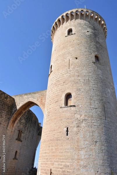 Obraz Cylindrical Tower Connected to Spanish Castle by Gothic Arch Walkway, Portrait