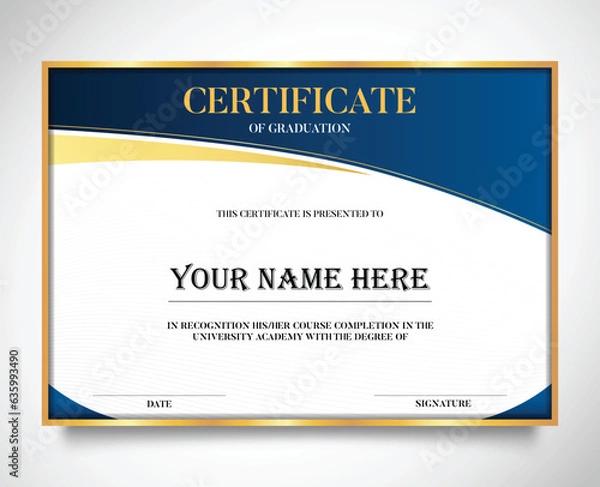 Obraz Vector modern blue and gold certificate of achievement template