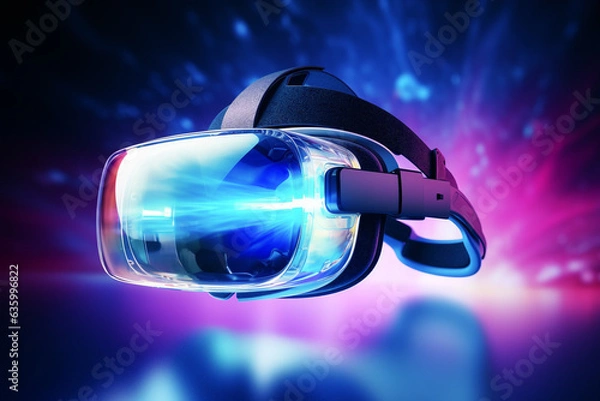 Fototapeta a virtual reality headset on a futuristic background, visual commercial style