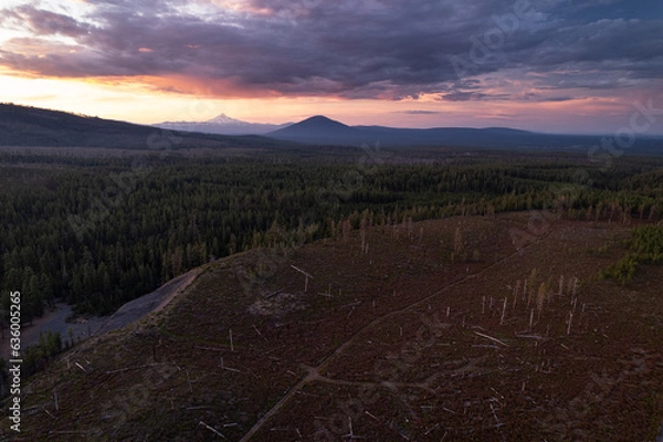 Obraz aerial drone panorama of mountain range at sunset