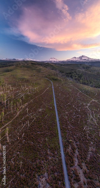 Obraz aerial drone panorama of mountain range at sunset