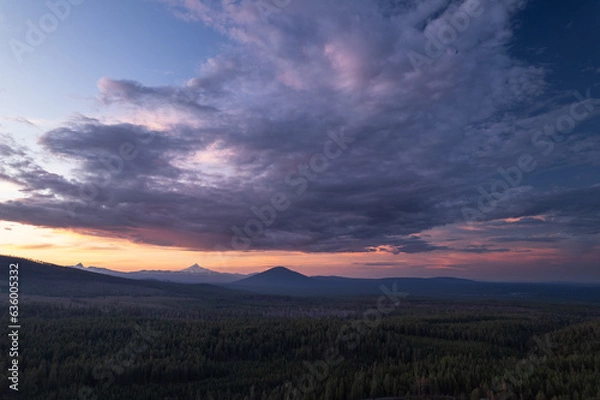 Fototapeta aerial drone panorama of mountain range at sunset