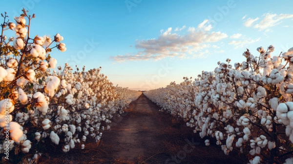 Fototapeta A field of cotton that's ready to be harvested on the farm.