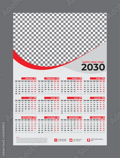 Fototapeta One page wall calendar design template for corporate business