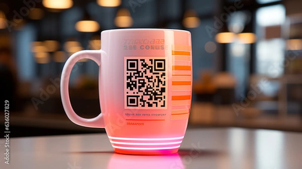 Obraz Engraved QR code on coffee mug, symbolizing the tranquility of contemporary digital payments, generative AI