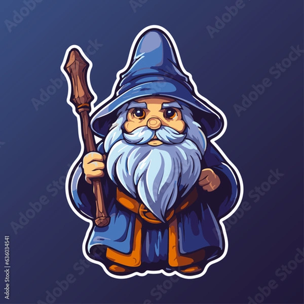 Obraz Cute little Cartoon Wizard with magic wand vector illustration