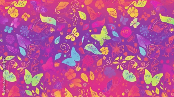Fototapeta seamless pattern with flowers and butterfly