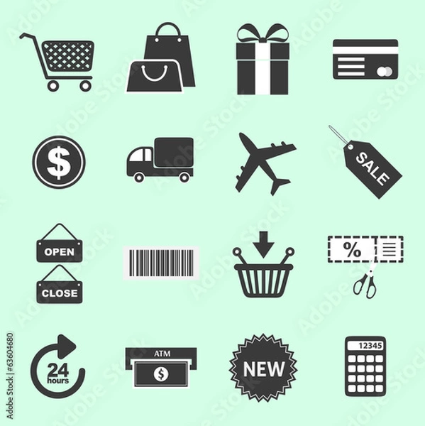Fototapeta List of shopping related icons